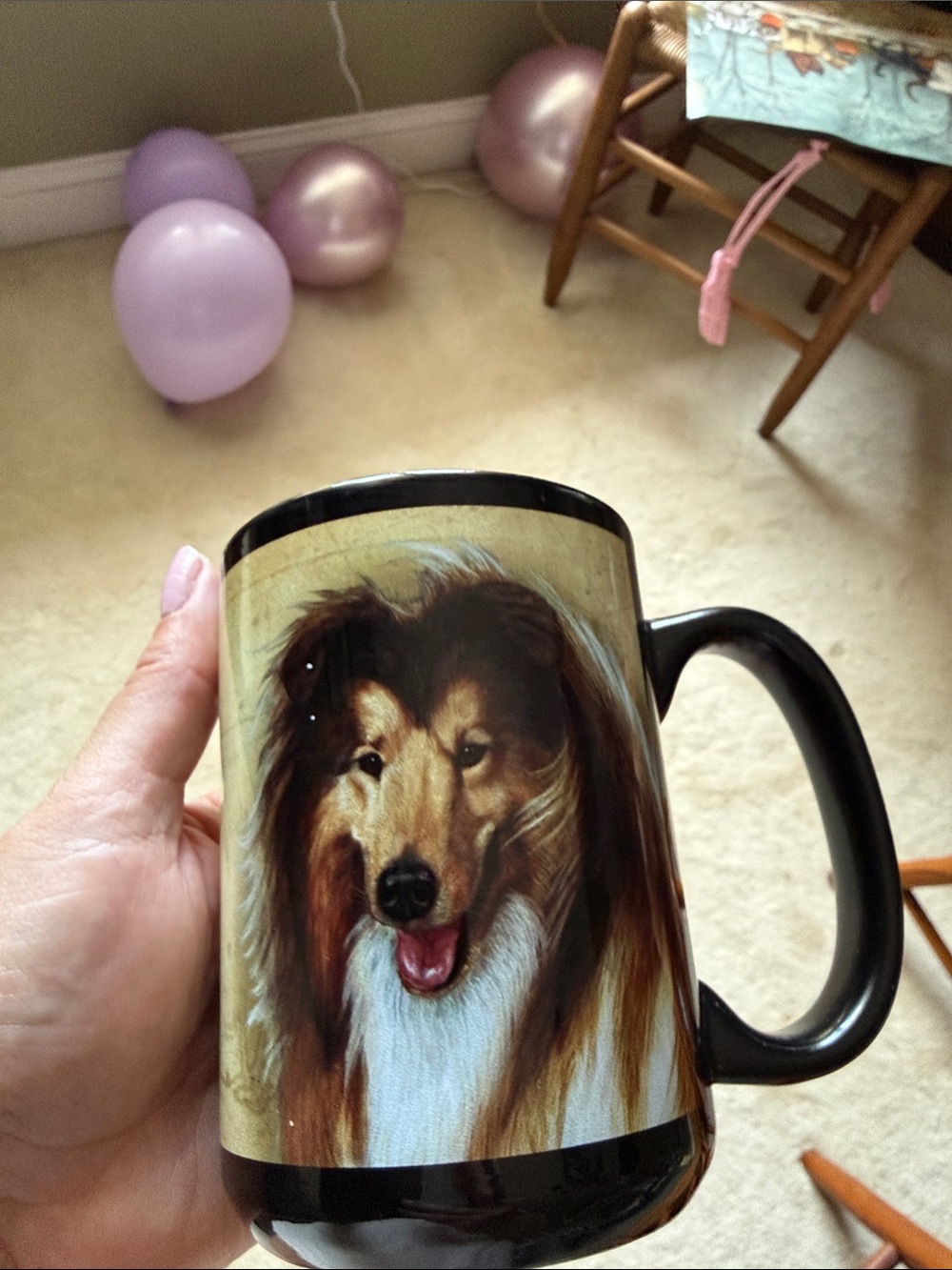 Black Dog Portrait Ceramic Coffee Mug - Collie Design